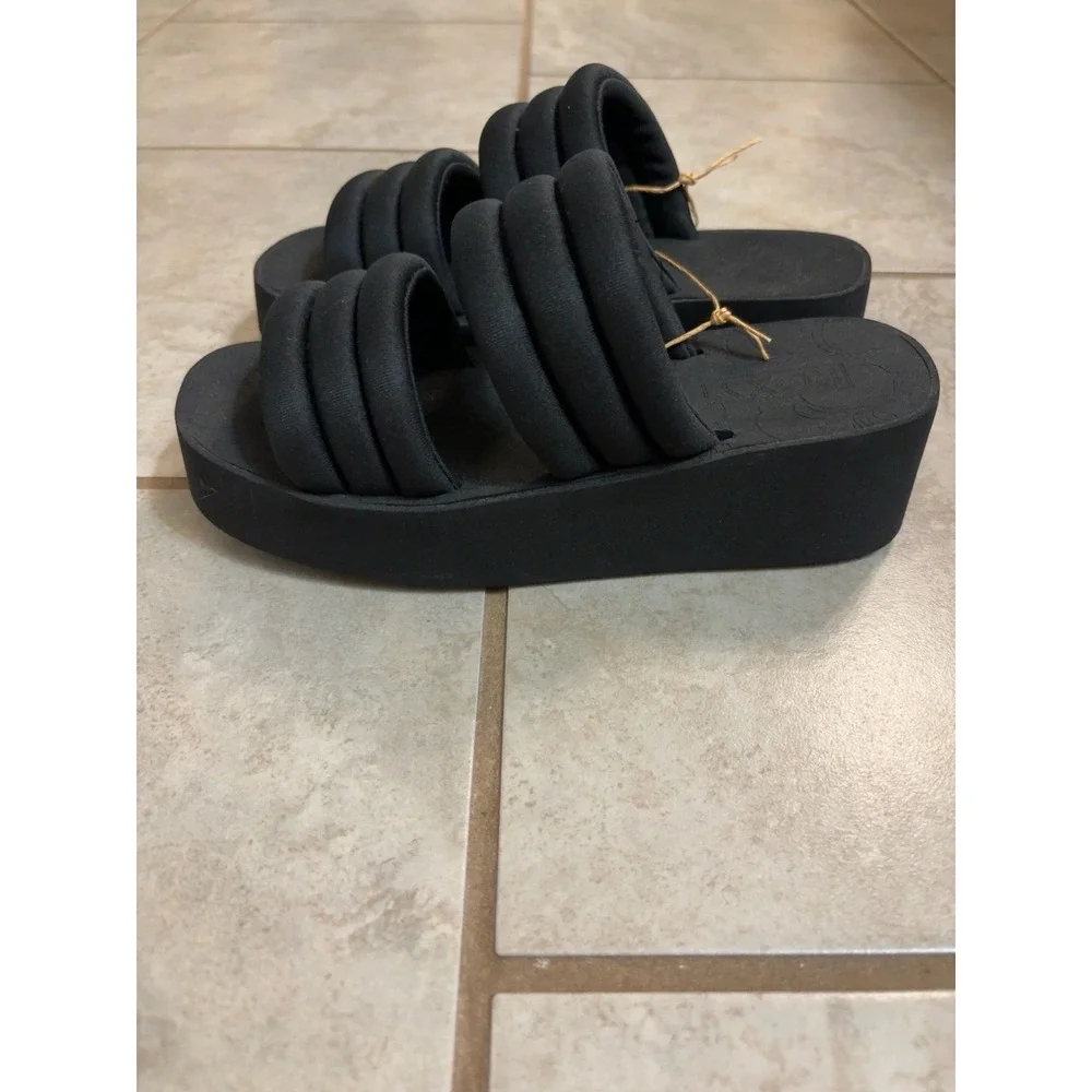 Roxy Totally Tubular Black Platform Slide Sandals ARJL101151 Womens 6